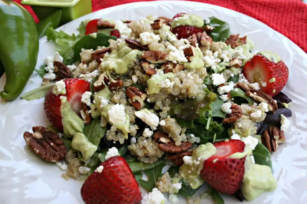 Spicy Green Dressing over Strawberry Quinoa Salad