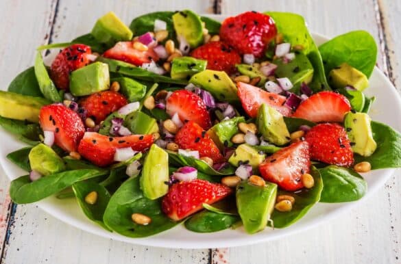 Delicious Strawberry Poppy Seed Salad With Avocado And Baby Spinach