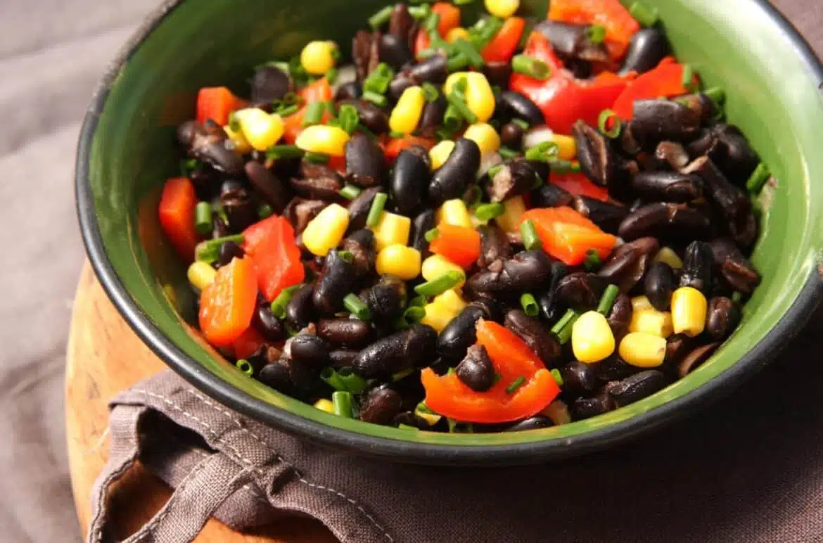 Healthy Black Beans Salad In A Green Bowl