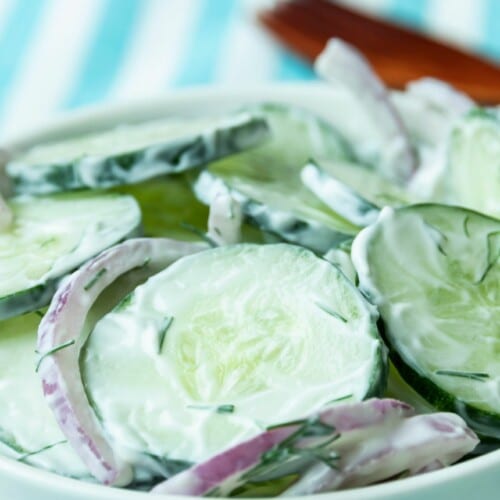 Easy German Cucumber Salad With Slices Of Onions and Dill