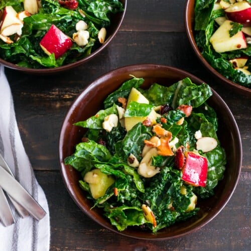 Apple Cranberry Bacon Kale Salad In A Bowl