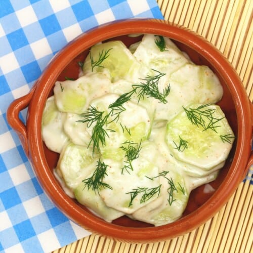 Healthy Cucumber Sour Cream Salad With Sour Cream And Dill