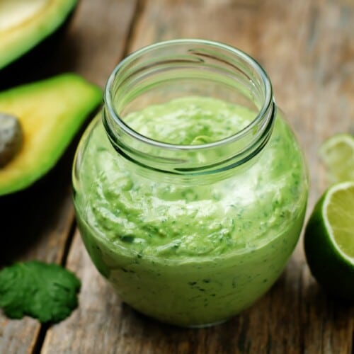 Fresh and Zingy Avocado Cilantro Lime Dressing In a Small Storage Bottle
